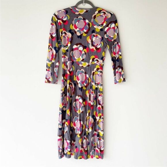 Boden Gray Floral Drapey Jersey Dress 3/4 Sleeves - Picture 5 of 11
